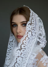 Load image into Gallery viewer, Close up of side of face, model wearing bridal veil and bolero.