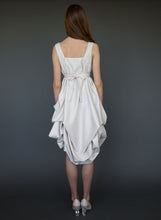 Load image into Gallery viewer, Model full length facing away, wearing greek style short wedding dress.