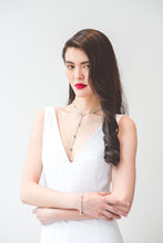 Load image into Gallery viewer, A simple wedding dress with low V neckline and thick sleeves for the sexy boho bride.