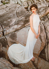 Load image into Gallery viewer, Side view of long flowy wedding dress on boho bride in Vancouver.