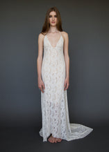 Load image into Gallery viewer, A sexy low V neck open back lace bridal gown made in Vancouver.