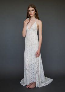 A low V backless lace bridal gown for the sexy boho bride.