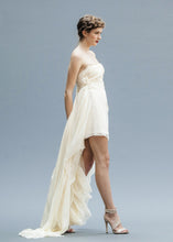 Load image into Gallery viewer, Hi Low Chiffon Bridal Gown made by hand in Vancouver. 
