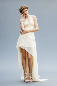 A Chiffon Hi Low Bridal Dress made in Vancouver. 