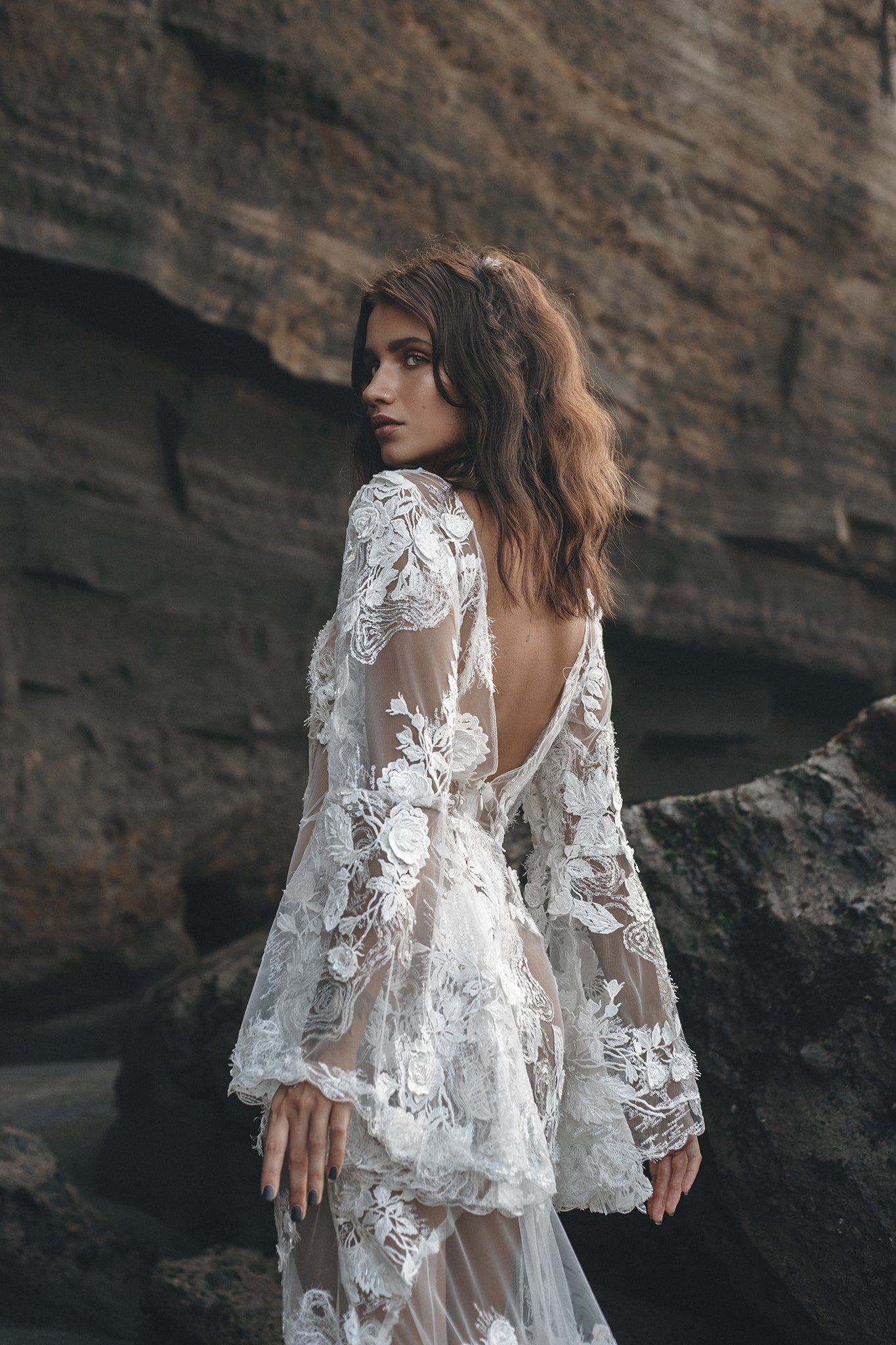 Sexy Boho Wedding Dress V Neck Lace Applique Backless Side Split Bridal  Gowns | eBay