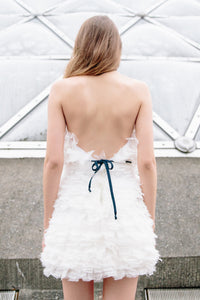 A belted short wedding dress handmade in Canada 