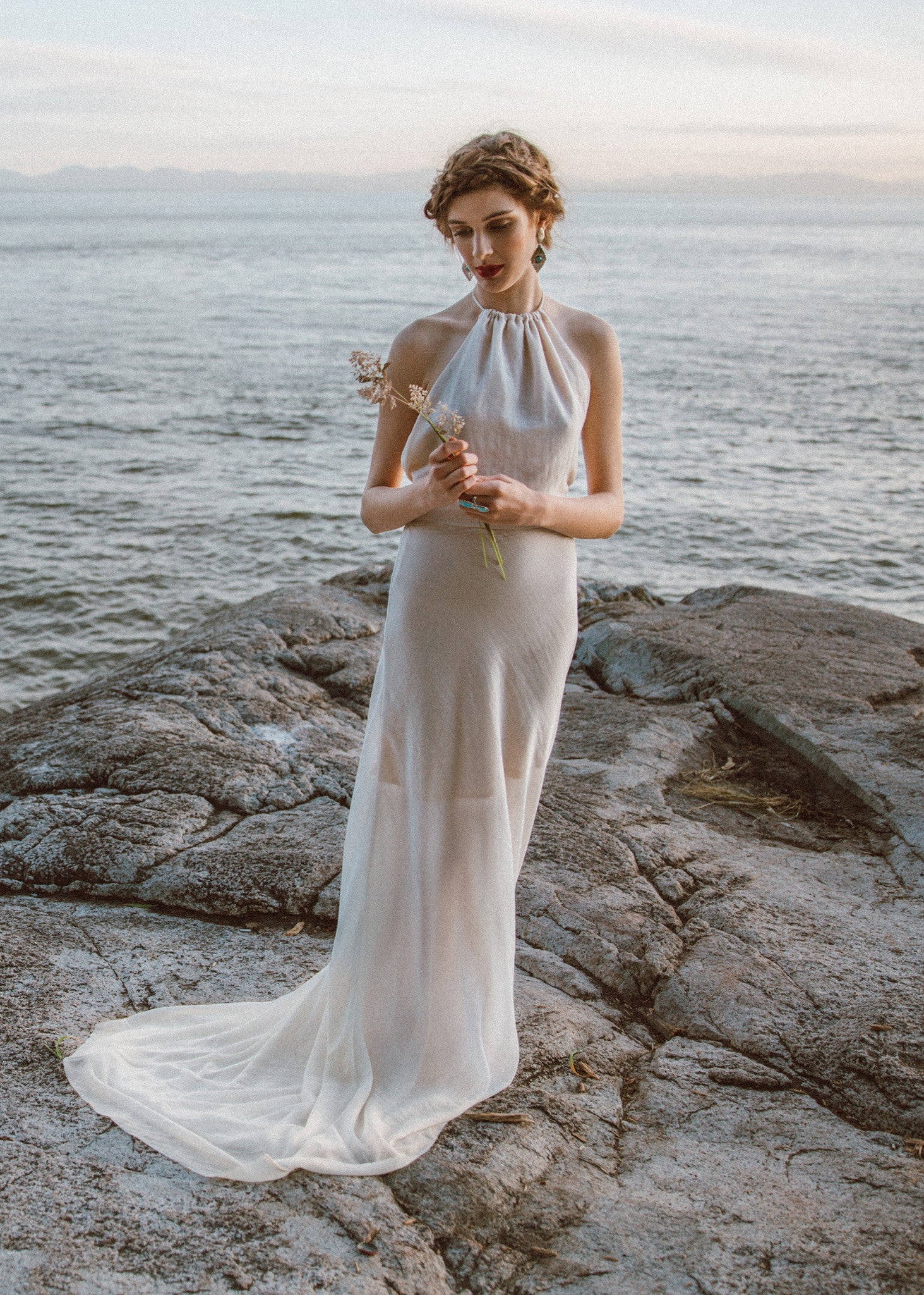 Backless Halter Wedding Gown with Flowy Sheath Skirt | Elika In Love – Elika In Love