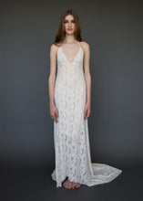 Load image into Gallery viewer, A sexy low V neck open back lace bridal gown made in Vancouver. 
