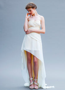 Hi Low Short Asymmetrical Ivory Chiffon Wedding Gown Handmade in Vancouver. 